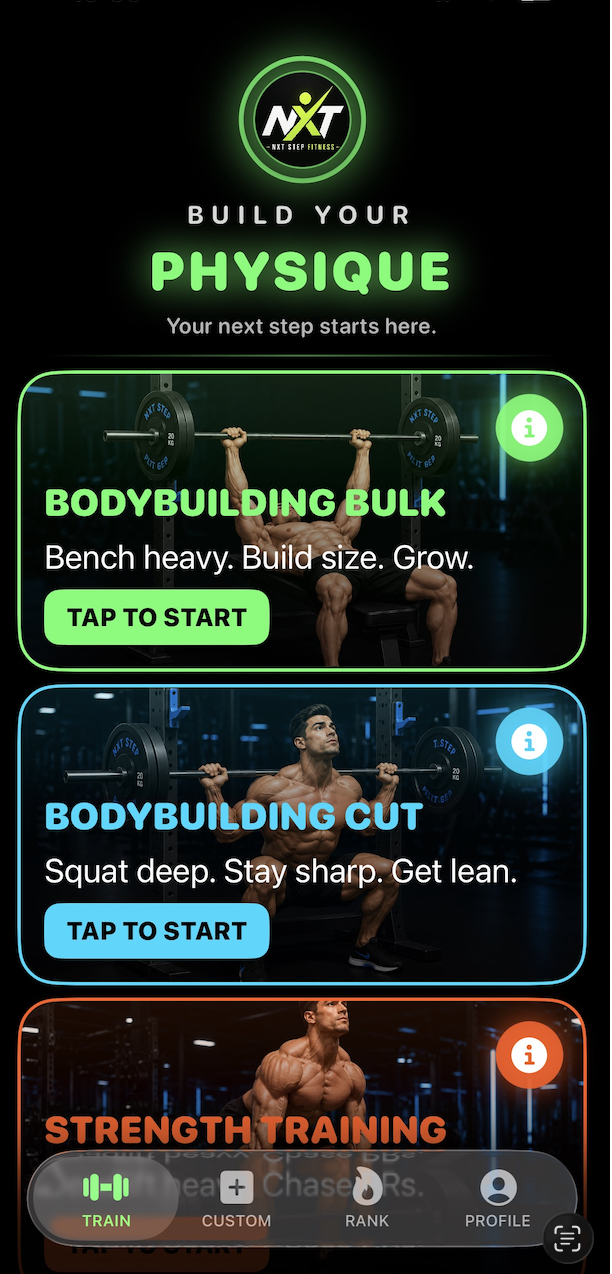 Nxtstep Fitness app home screen