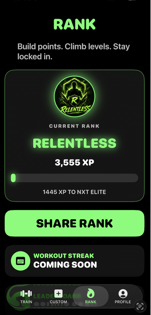 Nxtstep Fitness rank progress screen